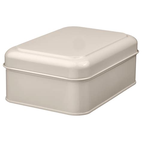 metal box with a s on it|PLOGFÅRA Storage box with lid, light beige, 8 ¾x6 .